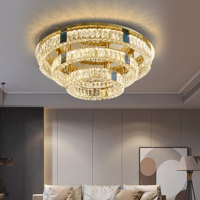 Multilayer Round Large Flush Mount Crystal Chandelier Dimmable For Home Hotel