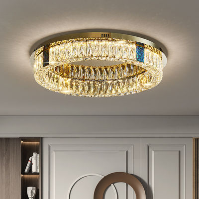 Multilayer Round Large Flush Mount Crystal Chandelier Dimmable For Home Hotel
