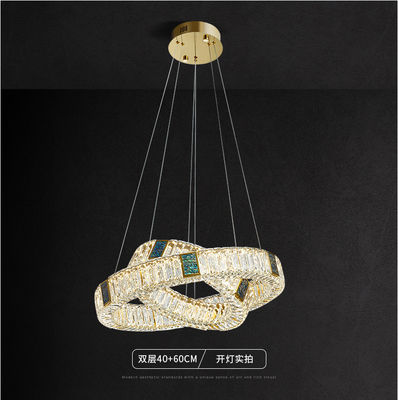 Dazzling LED Modern Crystal Ring Chandelier Double Ring OEM For Living Room