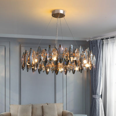 80cm Adjustbale Wire Iron Crystal Chandelier Smoked Crystal Ceiling Light ISO9001 240V