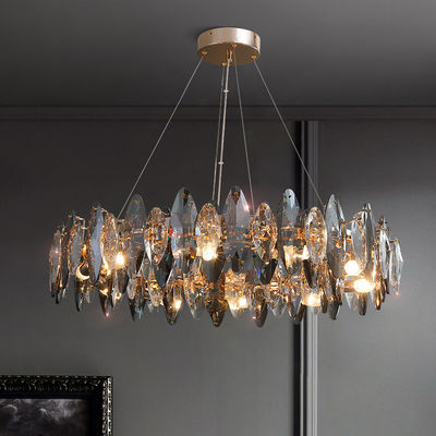 80cm Adjustbale Wire Iron Crystal Chandelier Smoked Crystal Ceiling Light ISO9001 240V