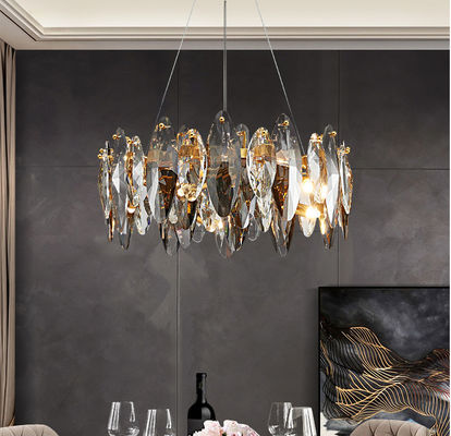 80cm Adjustbale Wire Iron Crystal Chandelier Smoked Crystal Ceiling Light ISO9001 240V