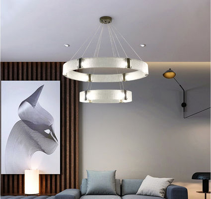 Water Pattern Glass Lampshade Modern Ring Chandelier G9 Brushed Gold Black