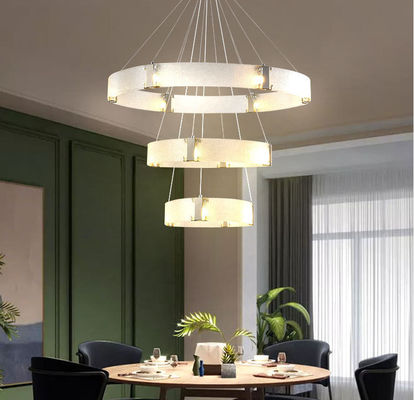 Water Pattern Glass Lampshade Modern Ring Chandelier G9 Brushed Gold Black