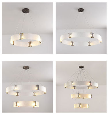 Water Pattern Glass Lampshade Modern Ring Chandelier G9 Brushed Gold Black