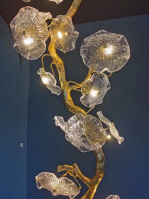 Customized Pendant Lamp 51W To 60W Mushrooms Leaf Modern Vertical Extra Large Chandeliers