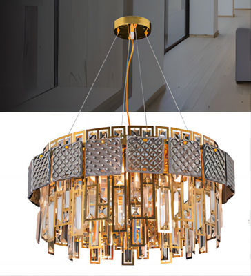 Metal Plated Gold And Crystal Smoked Glass Crystal Entryway Chandelier CE ROHS