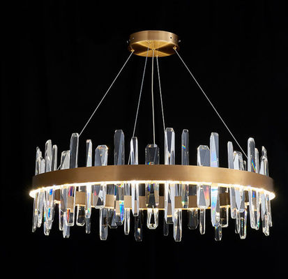 Round Shape Chandelier Crystal Ceiling Light Fixture With Metal Ceiling Plate