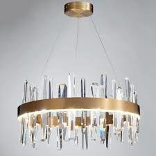 Round Shape Chandelier Crystal Ceiling Light Fixture With Metal Ceiling Plate