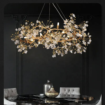 Modern Restaurant Chandelier 3000-6500K All Copper Branch Crystal Stone Chandelier