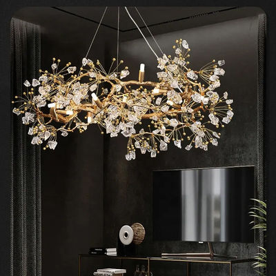 Modern Restaurant Chandelier 3000-6500K All Copper Branch Crystal Stone Chandelier