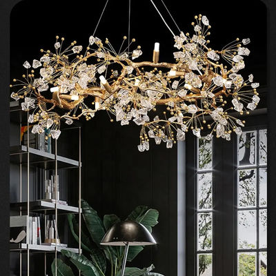 Modern Restaurant Chandelier 3000-6500K All Copper Branch Crystal Stone Chandelier