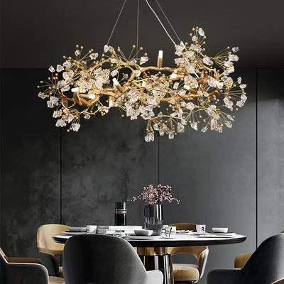 Modern Restaurant Chandelier 3000-6500K All Copper Branch Crystal Stone Chandelier