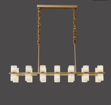 Custom Dining Room Bar Rectangle Ceiling Luxury Alabaster Decorative Chandelier Gold Brass Pendant Light