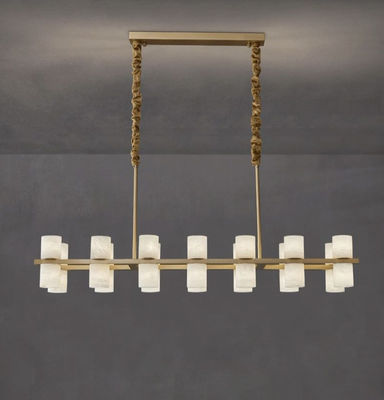 Custom Dining Room Bar Rectangle Ceiling Luxury Alabaster Decorative Chandelier Gold Brass Pendant Light