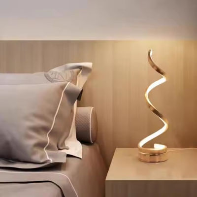 New Simple Gold Spiral Acrylic Metal Bedroom Bedside Hotel Luxury Decorative Table Lamp