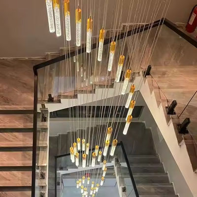 3200-6500K Color Temperature Golden Acrylic Hanging Pendant Light For Hotel Staircase