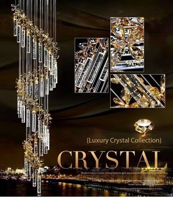 New bubble living room crystal column LED light luxury simple long pendant lamp villa duplex staircase rotating high-rise building