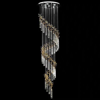 New bubble living room crystal column LED light luxury simple long pendant lamp villa duplex staircase rotating high-rise building