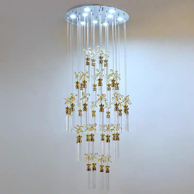 New bubble living room crystal column LED light luxury simple long pendant lamp villa duplex staircase rotating high-rise building