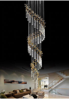 New bubble living room crystal column LED light luxury simple long pendant lamp villa duplex staircase rotating high-rise building