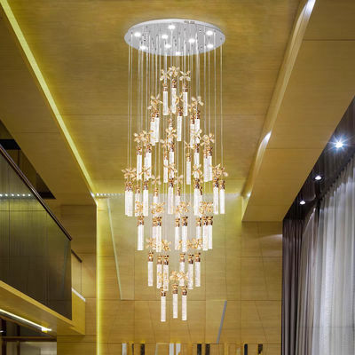 New bubble living room crystal column LED light luxury simple long pendant lamp villa duplex staircase rotating high-rise building