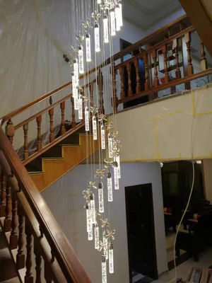 New bubble living room crystal column LED light luxury simple long pendant lamp villa duplex staircase rotating high-rise building