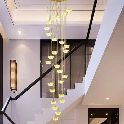 Duplex building living room lamp creative ingot crystal villa pendant light spiral staircase long chandelier