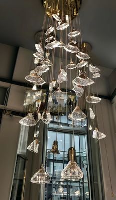 Fan-shaped luxury crystal chandelier High ceiling long stair chandelier for family Villa hotel decoration