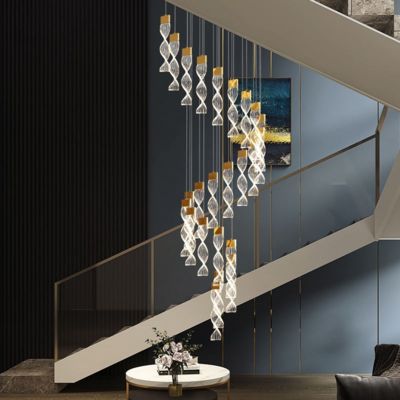 Modern Decoration Acrylic Living Room Restaurant Staggered Modern Ring Crystal Chandelier Glittering Pendant Light