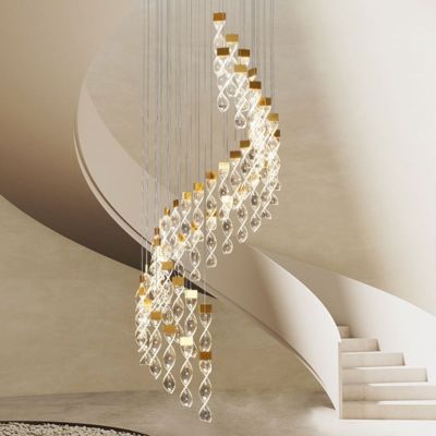Modern Decoration Acrylic Living Room Restaurant Staggered Modern Ring Crystal Chandelier Glittering Pendant Light