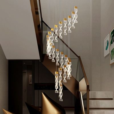 Modern Decoration Acrylic Living Room Restaurant Staggered Modern Ring Crystal Chandelier Glittering Pendant Light