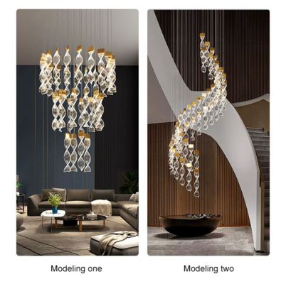 Modern Decoration Acrylic Living Room Restaurant Staggered Modern Ring Crystal Chandelier Glittering Pendant Light