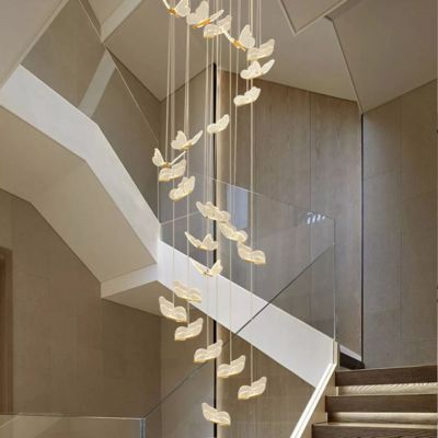 Modern Stairs Chandelier Acrylic Butterfly Shape Duplex Living Room Dining Room LED Stairs Light Pendant Hanging Lamp