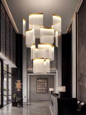 European Round Gold Double Height Chandelier Hanging Light Nordic Led Pendant Lamp Indoor Home Modern Luxury Crystal Chandelier