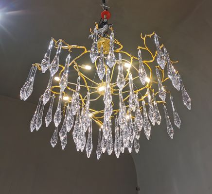 Post-modern Luxury Copper Tree Branch Crystal Lamp Art Dining Line Hanging Lamp