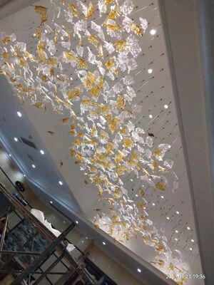 Modern Large Hotel Restaurant Project  Handmade Art Craft Glass Maple Leaf