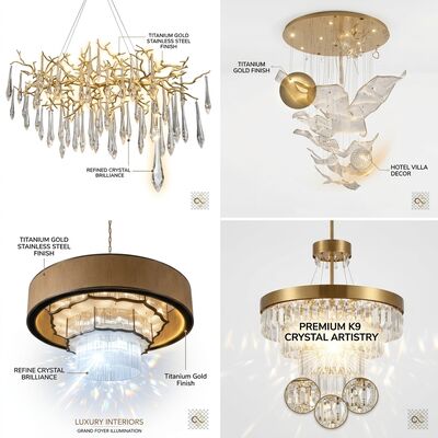 Villa Pendant Light Custom Made Golden Metal Body Adjustable Color Temperature 3000-6500K For Living Room