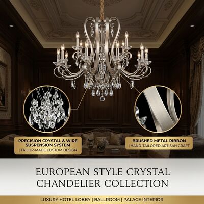 Staircase Crystal Ribbon Pendant Light Custom European Chandelier LED Brushed Hanging 220V-240V 100W-300W