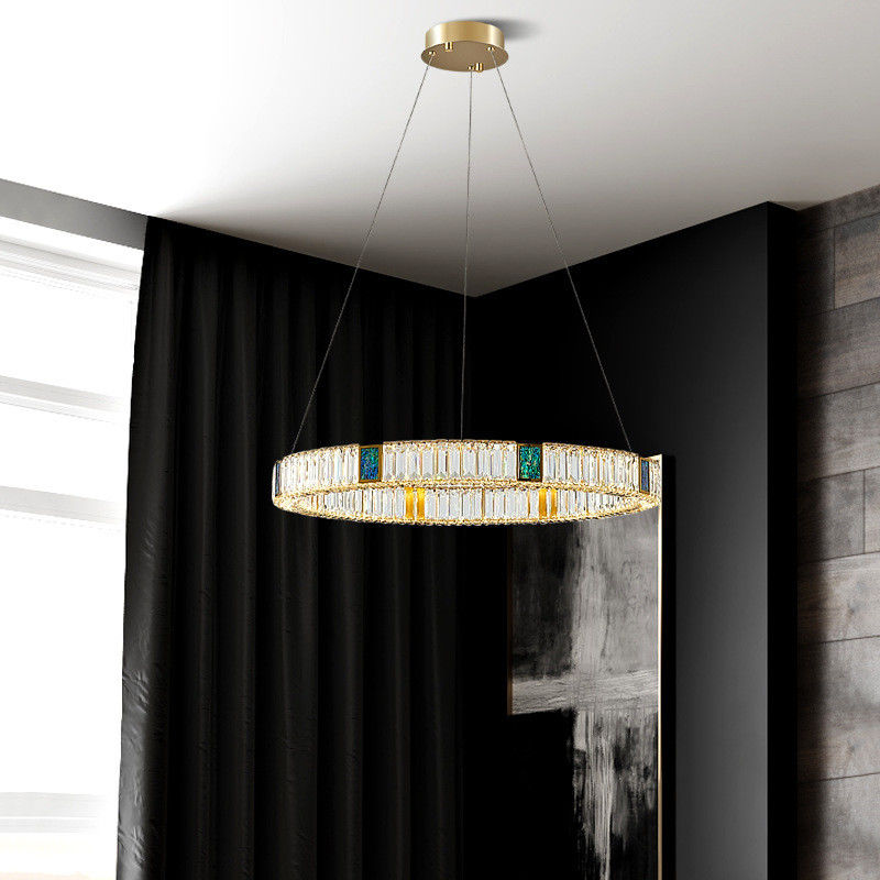 Dazzling LED Modern Crystal Ring Chandelier Double Ring OEM For Living Room