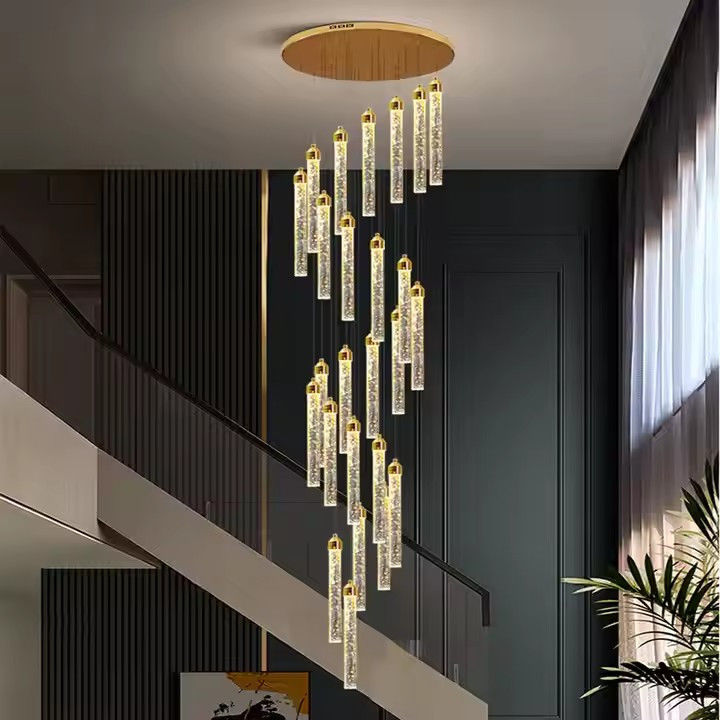 3200-6500K Color Temperature Golden Acrylic Hanging Pendant Light For Hotel Staircase