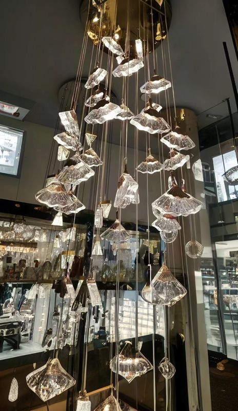 Fan-shaped luxury crystal chandelier High ceiling long stair chandelier for family Villa hotel decoration