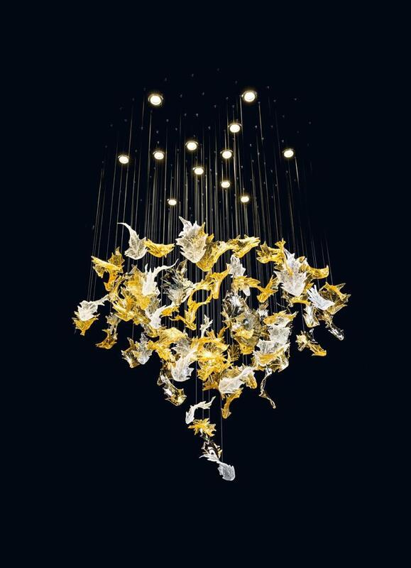 Modern Large Hotel Restaurant Project  Handmade Art Craft Glass Maple Leaf