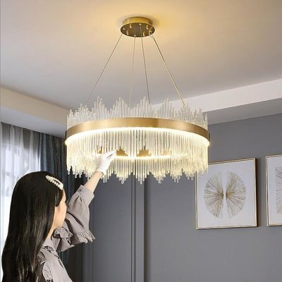 3000K aan van het de Luxeplafond van 6500K Modern de Lichtenmessing Gouden Crystal Chandelier Double Rimmed