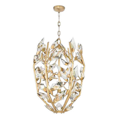 Ronde Creatieve Moderne Kristal Kroonluchter Met Goud Afwerking Hand gesneden gevels Kristal Bladeren