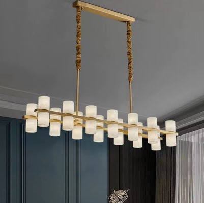 Custom eetkamer bar rechthoekig plafond luxe alabaster decoratieve kandelaar goud messing hanger licht