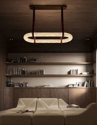 Luxe leer kandelaar marmeren cirkel keuken woonkamer creatieve kunst alabaster licht hanglamp