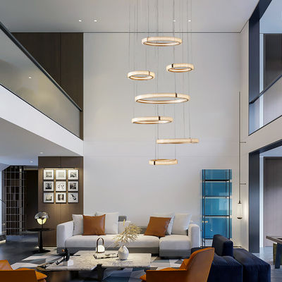 Nordic Indoor Villa Grote verlichting kandelaar Moderne creatieve ring holle roterende hanglamp