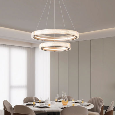 Moderne Noordse kristalkroonluchter Creatieve dubbele ring hangende kroonluchter Dimmable 3CCT LED zand ijzer acryl grote kamer decoratie