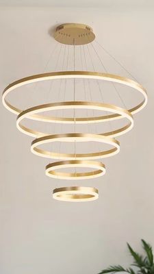 Goud Shell Aluminium LED Ronde Ring Licht 5 Ringen Hangend Plafond Licht voor Hotel Villa